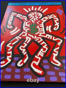 Keith Haring Painting on Vintage Unique Canvas SIGNED NYC POP SHOP