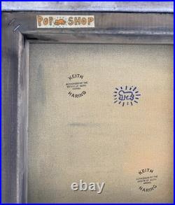 Keith Haring Painting on Vintage Unique Canvas SIGNED NYC POP SHOP