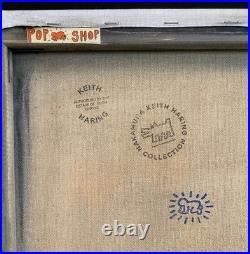 Keith Haring Painting on Vintage Unique Canvas SIGNED NYC POP SHOP