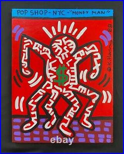 Keith Haring Painting on Vintage Unique Canvas SIGNED NYC POP SHOP