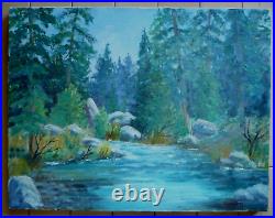 Kohler, Vintage Impressionist Oil Painting Plein Air Creek Nature Trees Signed