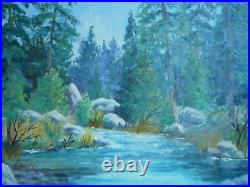 Kohler, Vintage Impressionist Oil Painting Plein Air Creek Nature Trees Signed