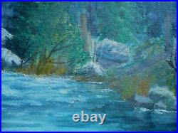 Kohler, Vintage Impressionist Oil Painting Plein Air Creek Nature Trees Signed