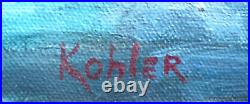Kohler, Vintage Impressionist Oil Painting Plein Air Creek Nature Trees Signed