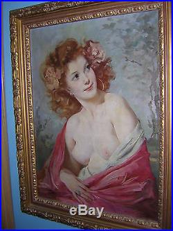 Large Vintage Signed Hungarian Listed Maria Szantho Nude Girl Beauty Painting