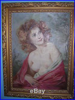 Large Vintage Signed Hungarian Listed Maria Szantho Nude Girl Beauty Painting