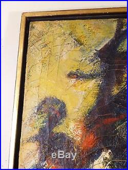 LARGE Vintage ABSTRACT EXPRESSIONIST OIL PAINTING MID CENTURY Signed 1940s