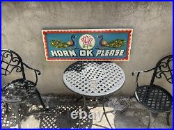 LARGE Vtg Indian Outsider Art Truck Sign'Horn OK Please' Painting On Board