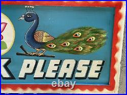 LARGE Vtg Indian Outsider Art Truck Sign'Horn OK Please' Painting On Board