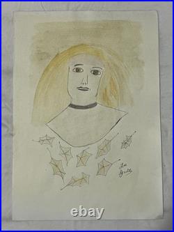 LEE GODIE painting DRAWING on old paper signed stamped vintage