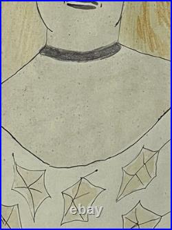 LEE GODIE painting DRAWING on old paper signed stamped vintage