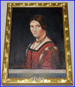 LEONARDO DA VINCI OIL ON CANVAS PAINTING Signed And Stamped Vtg Art