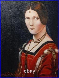 LEONARDO DA VINCI OIL ON CANVAS PAINTING Signed And Stamped Vtg Art