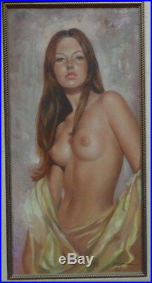 LEO JANSEN Nude Woman Painting 15 X 30 Framed signed front and back