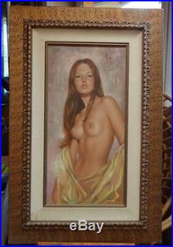 LEO JANSEN Nude Woman Painting 15 X 30 Framed signed front and back