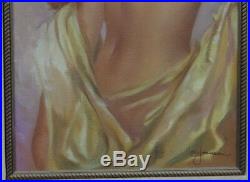 LEO JANSEN Nude Woman Painting 15 X 30 Framed signed front and back