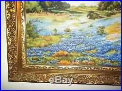 LG Vintage 1950 Oil Painting-Bluebonnet Landscape-Framed-Signed