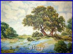 LG Vintage 1950 Oil Painting-Bluebonnet Landscape-Framed-Signed