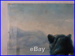 LG Vintage ITALIAN SeaScape LADY at PALACE Classical GODDESS Signed OIL PAINTING
