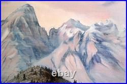 LG Vintage Oil Painting-Mountain Landscape w Deer-Antique Frame-Western Art