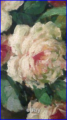 LG Vintage Oil Painting-Still Life Floral/Roses-Listed Artist-Antique Frame