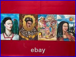 LOT (10) FRIDA KAHLO Paintings on paper (Handmade) signed and stamped vtg art