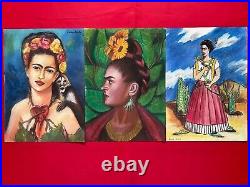 LOT (15) FRIDA KAHLO Paintings on paper (Handmade) signed and stamped vtg art
