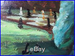 L. D Signed Small Gem Painting Chess Match Game Portrait Modernism Interior Vntg