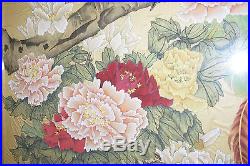 Large 42 Vtg Chinese Painting On SILK Peacocks and Peonies Wealth Signed
