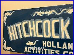 Large 48x18 Metal Sign Vintage Heavy Blue Hitchcock Field hand painted Salvage