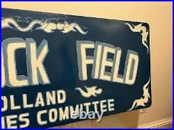 Large 48x18 Metal Sign Vintage Heavy Blue Hitchcock Field hand painted Salvage