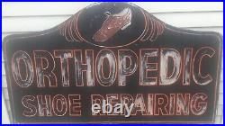 Large 5'x3' Vintage Painted Porcelain Advertising Sign Orthopedic Shoe Repair