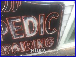 Large 5'x3' Vintage Painted Porcelain Advertising Sign Orthopedic Shoe Repair