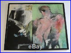 Large Abstract Expressionism Painting Male Model Vintage 1970 Modernism Signed