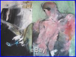 Large Abstract Expressionism Painting Male Model Vintage 1970 Modernism Signed