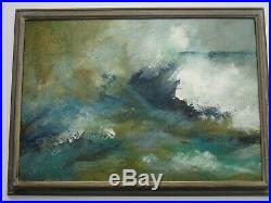 Large Abstract Painting Vintage Modernist Non Objective Blue Green Signed Dvust