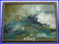 Large Abstract Painting Vintage Modernist Non Objective Blue Green Signed Dvust