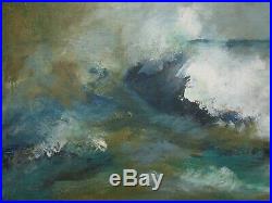 Large Abstract Painting Vintage Modernist Non Objective Blue Green Signed Dvust