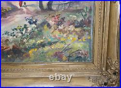Large Antique Vintage Oil on Canvas, Impressionism Painting in original frame
