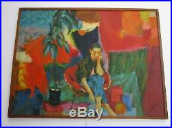 Large Figural Kessler Painting Abstract Expressionism Vtg Impressionist Woman