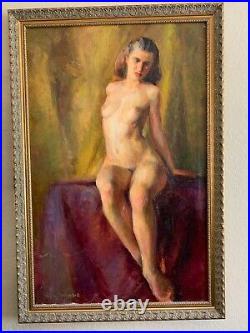 Large Framed Vintage Original Oil Painting 39 x 26 Nude Woman Signed Whitmore