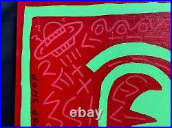 Large Keith Haring Painting on Vintage Unique Canvas SIGNED NYC POP SHOP