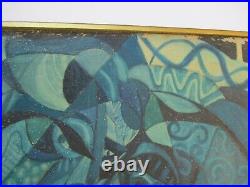 Large MID Century Painting Abstract Cubist Cubism Couple Blue Lovers Vintage Oil