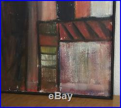 Large Mid-Century Cityscape Painting, Colorful Vintage Modernist Artist Signed