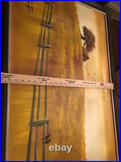 Large Mid Century Signed Matson Oil On Canvas Painting Vintage Farm House Fence