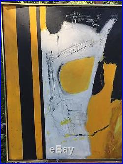 Large Mystery Mid Century Vintage Abstract Painting Oil on Canvas Signed 1969