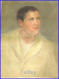 Large Old Vintage Oil Painting 1940's Young Man Portrait Signed National Academy