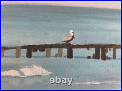 Large Original VNTG painting Of Sailboats On A Beach Signed By Kidd