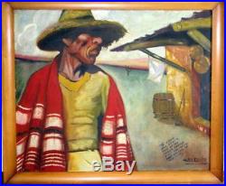 Large Vintage 1940 Mexican Genre Painting Signed And Inscribed