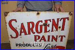 Large Vintage 1940's Sargent Paint 2 Sided 30 Porcelain Metal Sign